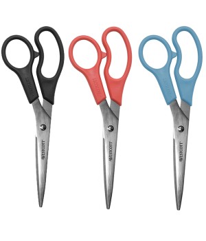 All Purpose Value Scissors, 8" Straight, Assorted Colors, Pack of 3