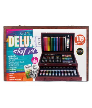 Deluxe Art Set in a Wood Organizer Case, 119 Pieces