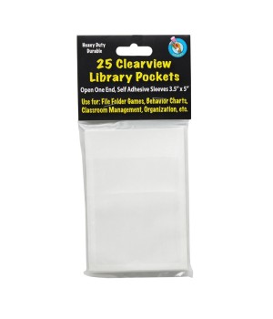 Clear View Self-Adhesive Library Pocket 3.5" x 5", Pack of 25