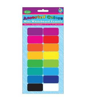 Non-Magnetic Mini Whiteboard Erasers, Assorted Colors, Pack of 16