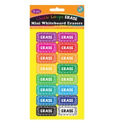 Non-Magnetic Mini Whiteboard Erasers, Chalk Loops, Pack of 16