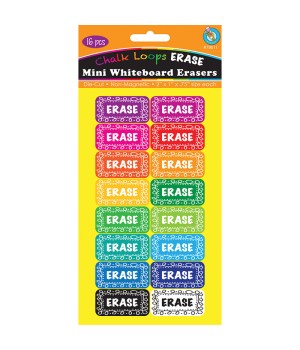 Non-Magnetic Mini Whiteboard Erasers, Chalk Loops, Pack of 16