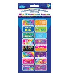 Non-Magnetic Mini Whiteboard Erasers, Motivational/Character Building, Pack of 16