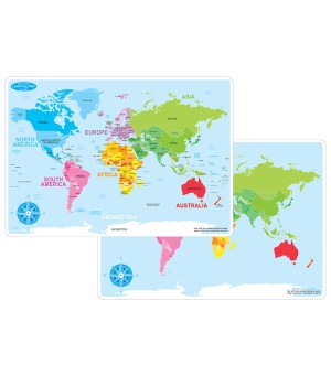 Smart Poly Learning Mat, 12" x 17", Double-Sided, World Basic Map