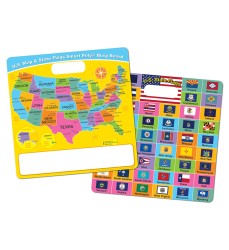 Smart Poly® Educational Activity Busy Board, Dry Erase with Marker, 10-3/4" x 10-3/4", US Map/ State Flags