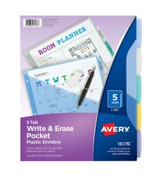Write & Erase Durable Plastic Dividers with Pockets, 5-Tab Set, Multicolor