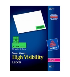 High-Visibility Labels, Permanent Adhesive, Neon Green, 1" x 2-5/8", 750 Labels