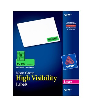 High-Visibility Labels, Permanent Adhesive, Neon Green, 1" x 2-5/8", 750 Labels