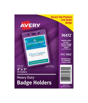 Heavy-Duty Badge Holders, Portrait, 4" x 3", 25 Holders