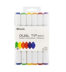 Dual Tip Sketch Markers, 6 Primary Colors