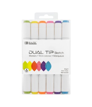 Dual Tip Sketch Markers, 6 Fluorescent Colors