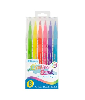 Washable Brush Markers, 6 Fluorescent Colors