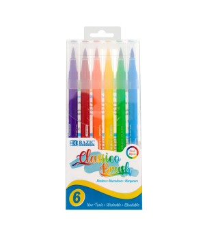 Washable Brush Markers, 6 Classic Colors