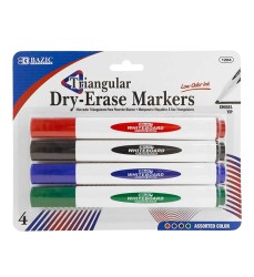 Triangle Dry-Erase Markers, Chisel Tip, Assorted Colors, Pack of 4