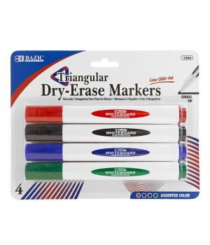 Triangle Dry-Erase Markers, Chisel Tip, Assorted Colors, Pack of 4