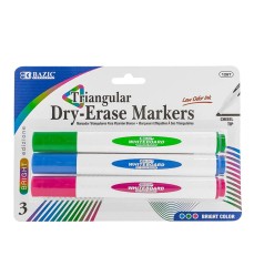 Triangle Dry-Erase Markers, Chisel Tip, Bright Colors, Pack of 3