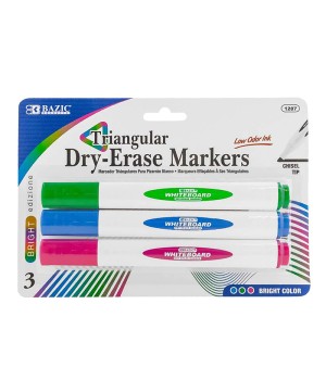 Triangle Dry-Erase Markers, Chisel Tip, Bright Colors, Pack of 3