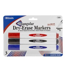 Triangle Dry-Erase Markers, Chisel Tip, Assorted Colors, Pack of 3