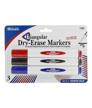 Triangle Dry-Erase Markers, Chisel Tip, Assorted Colors, Pack of 3