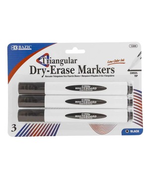 Triangle Dry-Erase Markers, Chisel Tip, Black, Pack of 3