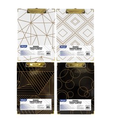 Paperboard Clipboard with Gold Low Profile Clip, Assorted Geometric Designs (No Design Choice), 12.9" x 9"