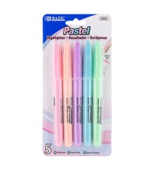 Pen Style Highlighter with Pocket Clip, Pastel, Pack of 5