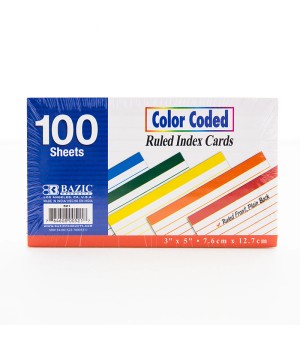 Ruled Color-Coded Index Cards, 3" x 5", 100 Ct
