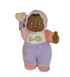 Lil' Hugs Baby's First Soft Doll, Vinyl Face, Pastel Outfits with Rattle, 12" African-American