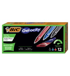 Gel-ocity® Quick Dry Retractable Gel Pens, Assorted Black, Blue and Red, Pack of 12