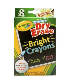 Dry Erase Washable Crayons, Bright Colors, 8 Count