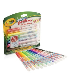 Washable Dry Erase Markers, Fine Line, 12 Count