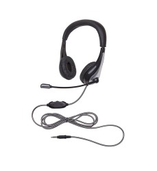 NeoTech 1025MT Mid-Weight, On-Ear Stereo Headset with Gooseneck Microphone, 3.5mm Plug, Black/Silver