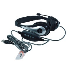 NeoTech 1025MUSB On-Ear Stereo Headset with Gooseneck Microphone, USB Plug, Black/Silver