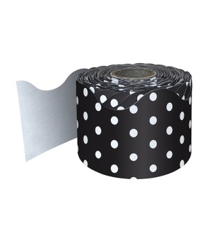 Black with White Polka Dots Rolled Scalloped Border, 65 Feet