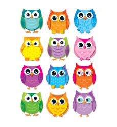Colorful Owls Cut-Outs, Pack of 36