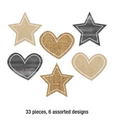 Simply Stylish Burlap Stars and Hearts Cut-Outs, Pack of 33