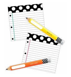 Black, White & Stylish Brights Pencils and Papers Cut-Outs, Pack of 12