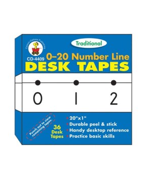 Traditional Desk Tape 0-20 Number Line, Grade PK-5, Pack of 36