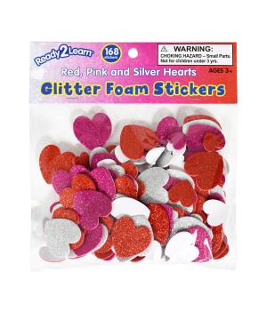 Glitter Foam Stickers - Hearts - Red, Pink and Silver - Pack of 168