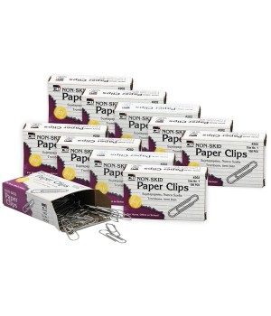 Paper Clips, Non-Skid, Size #1, Silver, 100 Per Pack, 10 Packs
