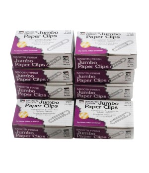 Paper Clips, Jumbo Gem, Nickel Plated, Silver, 100 Per Box, 10 Boxes