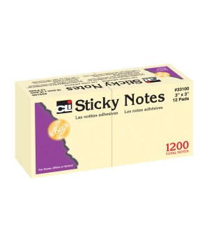 Sticky Notes, 3 x 3 Inch, 100 Sheets/Pad, Yellow, 12 Pads