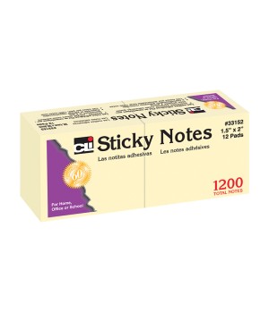 Sticky Notes, 1.5" x 2", Yellow, 100 Sheets/Pad, 12 Pads