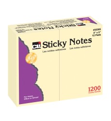 Sticky Notes, 3" x 5", Plain, Yellow, 12 Pads