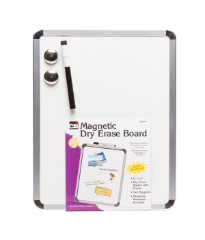 Framed Magnetic Dry Erase Board with Marker & Magnets, Silver Frame, 11" x 14"