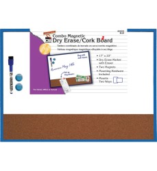 Magnetic Dry Erase Board with Cork Board, 17" x 23", w/Eraser/Marker and 2 Magnets, Blue Frame, 1 Each