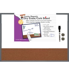 Magnetic Dry Erase Board with Cork Board, 17" x 23", w/Eraser/Marker and 2 Magnets, Gray Frame, 1 Each