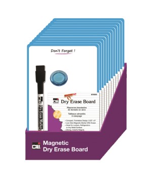 Magnetic Mini Dry Erase Boards, 6-1/4" x 9", Marker w/Eraser and 1 Magnet, Blue Frame, Pack of 12