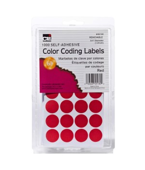 Color Coding Dots, Self-Adhesive Labels, 0.75 Inch Diameter, Red, Box of 1000