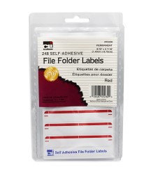 File Folder Labels, Self-Adhesive, 0.56" x 3.43", Red, Box of 248